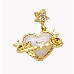Copper Heart Pendant Pave Pearlized Acrylic Flower Gold Plated, approx 13-20mm, 6mm [FN49201]