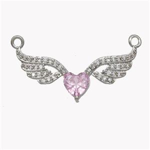 Copper Angel Wings Pave Zirconia 2loops Platinum Plated, approx 6mm, 15-28mm [FN49202]