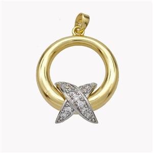 Copper Circle Pendant With X Pave Zirconia Gold Plated, approx 22mm [FN49204]