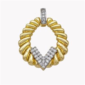 Copper Ring Pendant With V Pave Zirconia Gold Plated, approx 25-28mm, 5-9mm [FN49206]