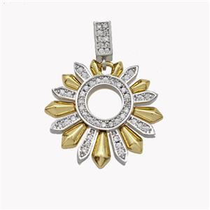 Copper Flower Pendant Pave Zirconia Platinum Gold Plated, approx 22mm, 3-7mm [FN49209]