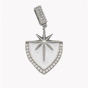 Copper Northstar Pendant Pave Zirconia White Enamel Shield Platinum Plated, approx 20-26mm, 3-7mm [FN49210]