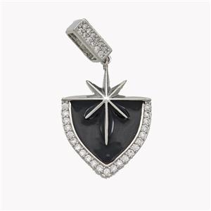 Copper Northstar Pendant Pave Zirconia Black Enamel Shield Platinum Plated, approx 20-26mm, 3-7mm [FN49211]