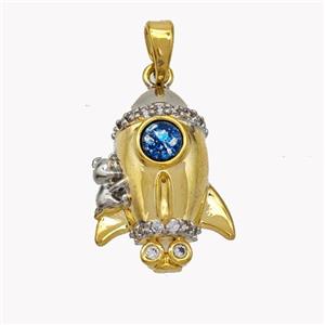 Copper Airship Pendant Pave Zirconia Gold Plated, approx 14-20mm [FN49216]
