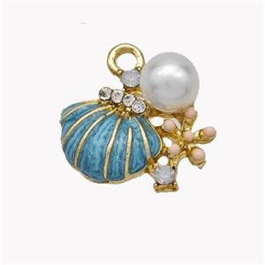 Copper Conch Pendant Pave Pearlized Resin Blue Painted Gold Plated, approx 13-15mm [FN49225]