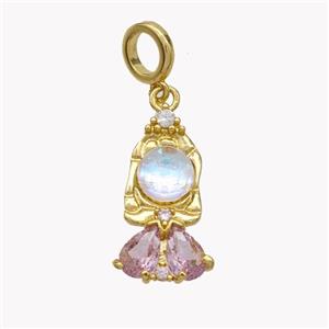 Copper KidGirls Pendant Pave Cateye Glass Gold Plated, approx 10-20mm, 7mm dia [FN49228]