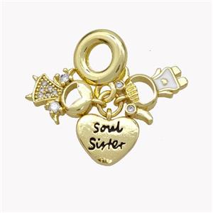Copper Kids Heart Pendant Pave Zirconia Enamel Gold Plated, approx 11mm, 10mm dia [FN49232]