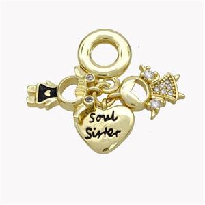 Copper Kids Heart Pendant Pave Zirconia Enamel Gold Plated, approx 11mm, 10mm dia [FN49233]