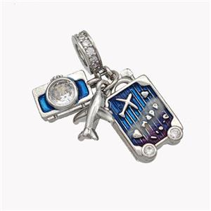 Copper Camera Airplane Pave Zirconia Painted, approx 8-14mm, 8mm dia [FN49235]