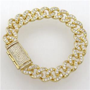 copper bracelet pave zircon, gold plated, approx 12mm, 18cm length [FR10058]