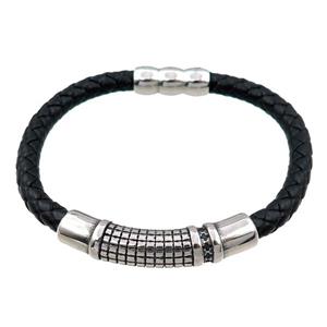 PU leather bracelet with magnetic clasp, stainless steel beads, approx 8mm, 70mm dia [FR10088]