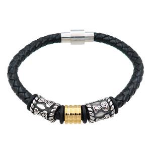 PU leather bracelet with magnetic clasp, stainless steel beads, approx 8mm, 70mm dia [FR10089]