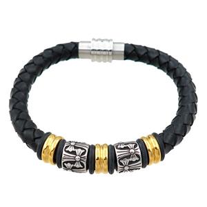 PU leather bracelet with magnetic clasp, stainless steel beads, approx 8mm, 70mm dia [FR10090]