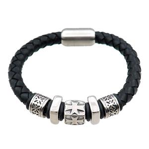 PU leather bracelet with magnetic clasp, stainless steel beads, approx 8mm, 70mm dia [FR10091]
