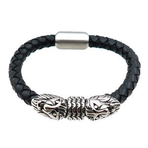 PU leather bracelet with magnetic clasp, stainless steel beads, approx 8mm, 70mm dia [FR10092]