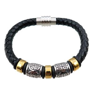 PU leather bracelet with magnetic clasp, stainless steel beads, approx 8mm, 70mm dia [FR10095]