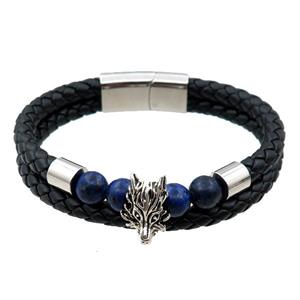 PU leather bracelet with magnetic clasp, stainless steel fox beads, approx 12mm, 70mm dia [FR10105]
