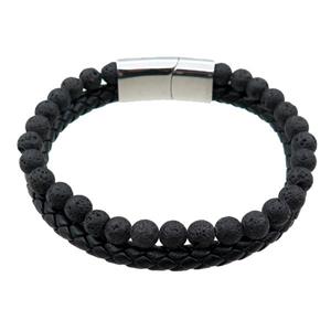 PU leather bracelet with magnetic clasp, lave beads, approx 12mm, 70mm dia [FR10110]