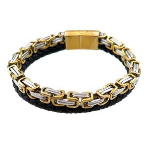 PU leather bracelet with magnetic clasp, stainless steel, approx 12mm, 70mm dia [FR10113]