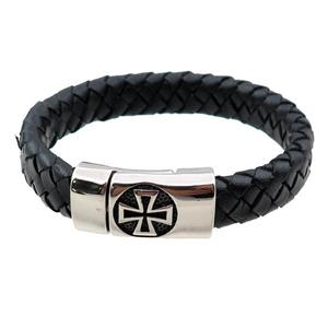 PU leather bracelet with magnetic clasp, cross, approx 12mm, 70mm dia [FR10120]