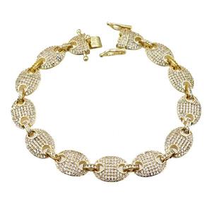 copper bracelets pave zircon, gold plated, approx 10mm, 20cm length [FR10147]