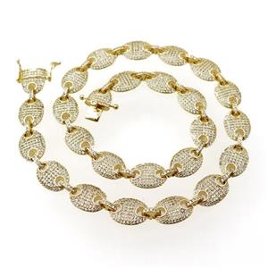 copper necklace pave zircon, gold plated, approx 10mm, 39cm length [FR10148]