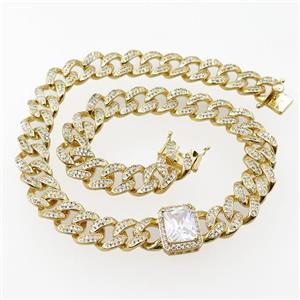 copper necklace pave zircon, gold plated, approx 12mm, 39cm length [FR10152]