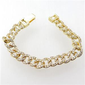 copper bracelet pave zircon, gold plated, approx 10mm, 20cm length [FR10153]