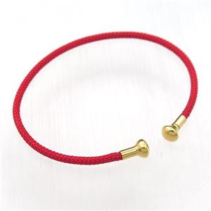 Stainless Steel bangle, red fabric wrapped, adjustable, approx 2.5mm, 60mm dia [FR10218]