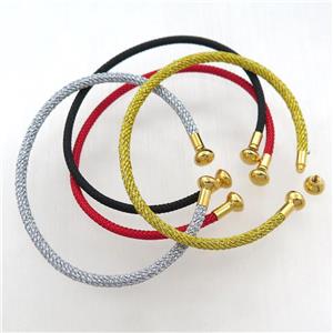 Stainless Steel bangle, fabric wrapped, adjustable, mixed, approx 3mm, 60mm dia [FR10222]