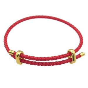 red PU Leather Bracelet, adjustable, approx 3mm thickness [FR10244]
