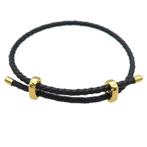 black PU Leather Bracelet, adjustable, approx 3mm thickness [FR10245]