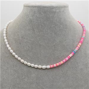 Pearl Necklace with polymer clay beads, approx 4mm, 40-45cm length [FR10251]