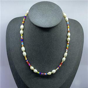 Pearl Necklace with glass seed beads, approx 9mm, 42-47cm length [FR10252]