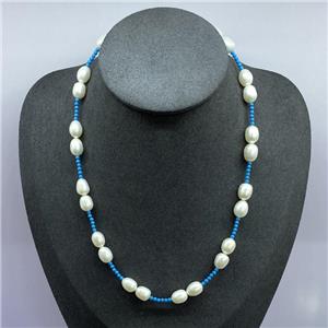 Pearl Necklace with blue Turquoise, approx 9mm, 42-47cm length [FR10253]
