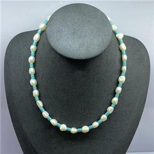 Pearl Necklace with Turquoise, approx 9mm, 40-45cm length [FR10254]