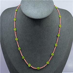 handmade Necklace with miyuki glass, braid flower, approx 2mm, 40-45cm length [FR10256]