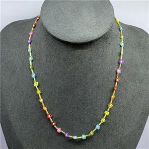 handmade Necklace with seed glass beads, braid flower, approx 2mm, 40-45cm length [FR10266]