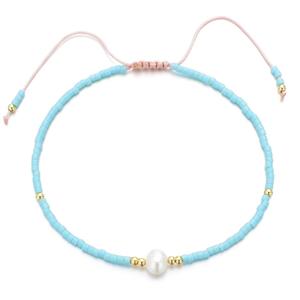handmade miyuki seed glass Bracelet with Pearl, adjustable, aqua, approx 2mm, 16-24cm length [FR10303]