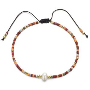 handmade miyuki glass Bracelet with Pearl, adjustable, approx 2mm, 16-24cm length [FR10308]
