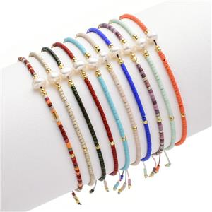 handmade miyuki glass Bracelet with Pearl, adjustable, mixed, approx 2mm, 16-24cm length [FR10313]