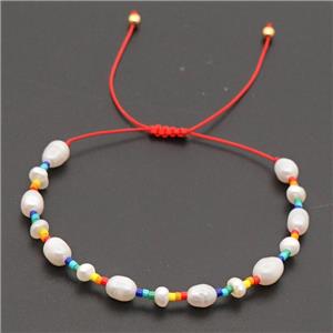 Pearl Bracelet with seed glass, adjustable, approx 5mm, 16-24cm length [FR10318]
