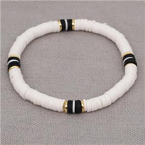 white Polymer Clay Bracelet, stretchy, approx 6mm, 16cm length [FR10322]