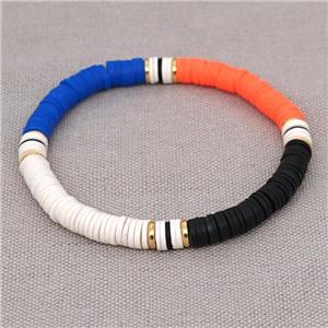 Polymer Clay Bracelet, stretchy, multicolor, approx 6mm, 16cm length [FR10324]