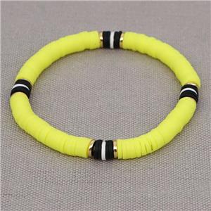 yellow Polymer Clay Bracelet, stretchy, approx 6mm, 16cm length [FR10326]