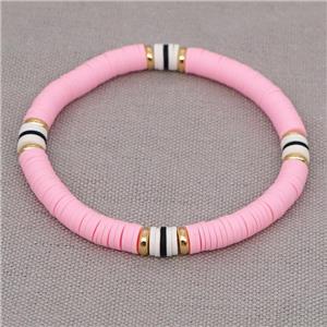 pink Polymer Clay Bracelet, stretchy, approx 6mm, 16cm length [FR10328]