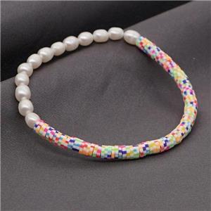 Pearl Bracelet with polymer clay, stretchy, approx 6mm, 20cm length [FR10329]