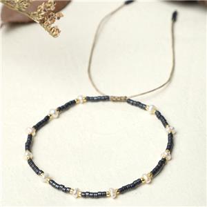 handmade miyuki glass Bracelet with Pearl, adjustable, approx 3mm, 16-24cm length [FR10330]