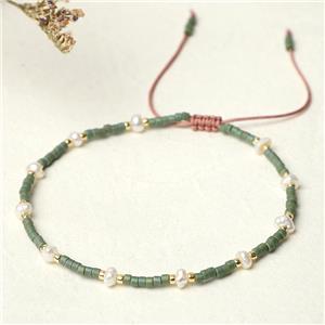 handmade miyuki glass Bracelet with Pearl, adjustable, approx 3mm, 16-24cm length [FR10334]