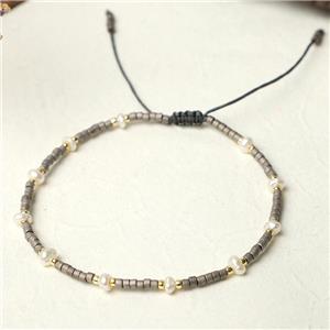 handmade miyuki glass Bracelet with Pearl, adjustable, approx 3mm, 16-24cm length [FR10335]